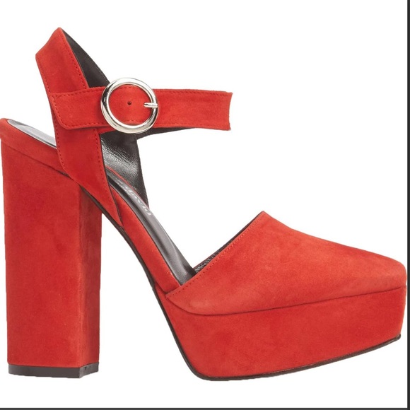 NWT Charles David red suede leather square toe buckle chunky heel platform 7/7.5 - Picture 4 of 11